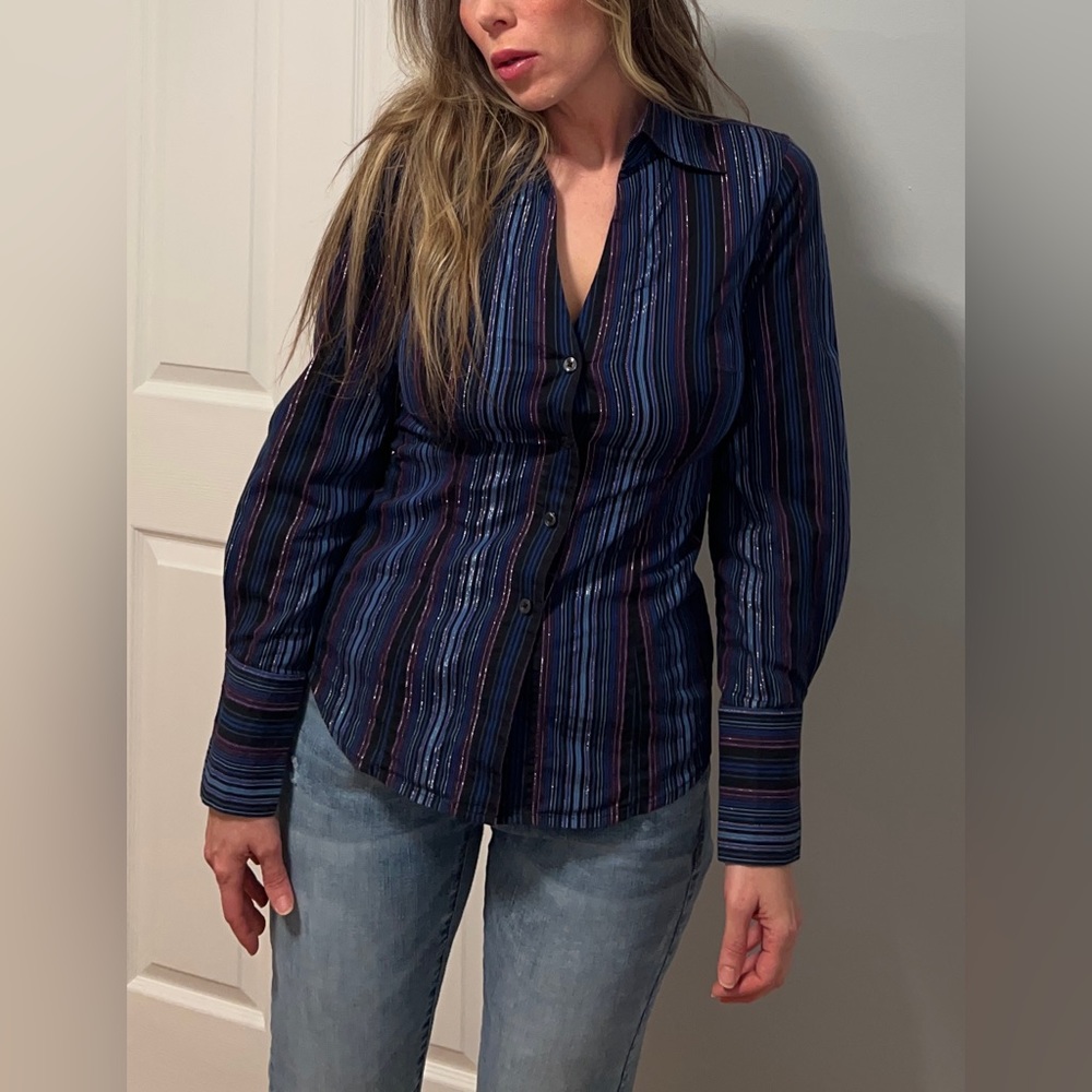 Y2K Sparkly Blue & Purple Striped Long Sleeve 💜